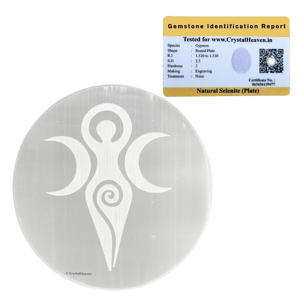 Selenite Charging Plate with Goddess Moon (4 Inch)