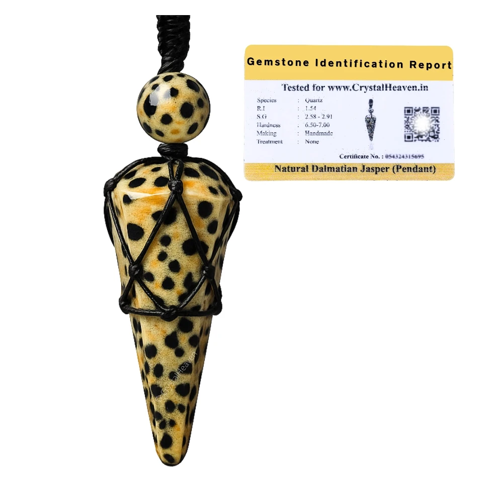 Dalmatian Jasper Pendulum Pendant Necklace (Macrame)