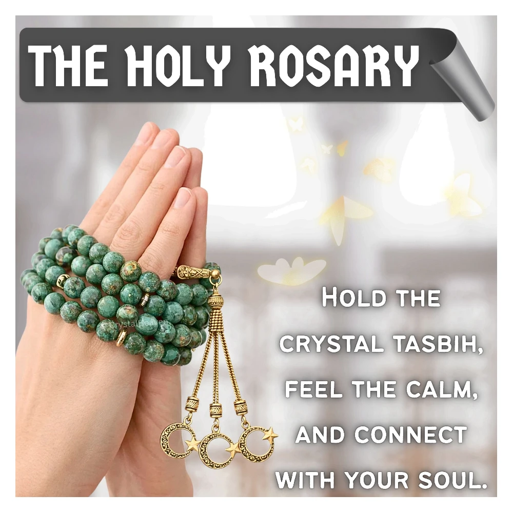 African Turquoise Crystal Tasbih (Gold)