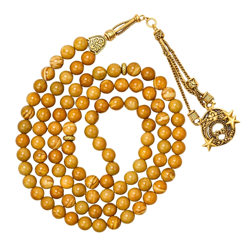Yellow Jasper Crystal Tasbih (Gold)