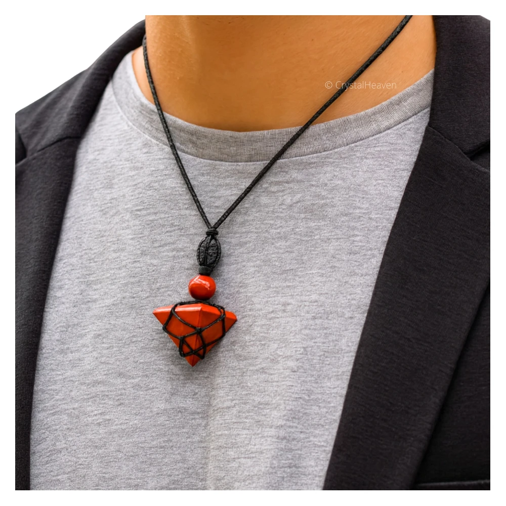 Red Jasper Pyramid Macrame Pendant Necklace