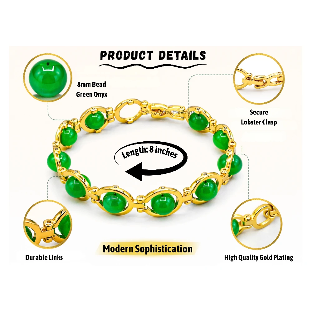 Green Onyx Bracelet - Round Gold Chain