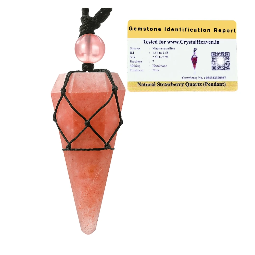 Strawberry Quartz Pendulum Pendant Necklace (Macrame)
