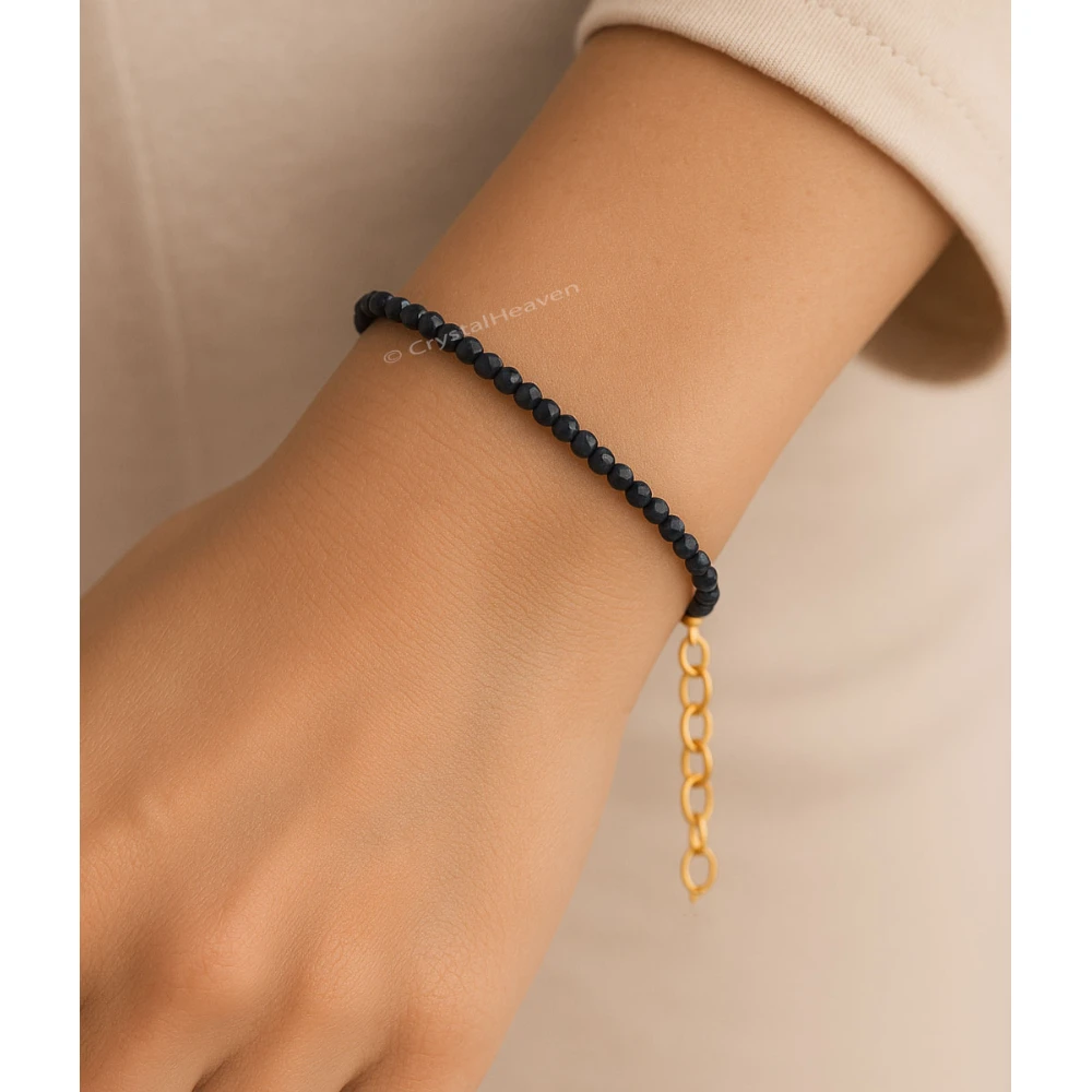 Blue Sunstone Dyed Bracelets - 2mm Faceted Beads (Gold)