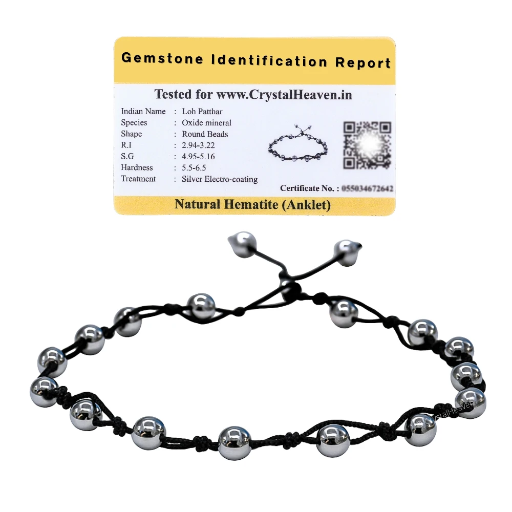 Silver Hematite Anklet (Hand Knotted)