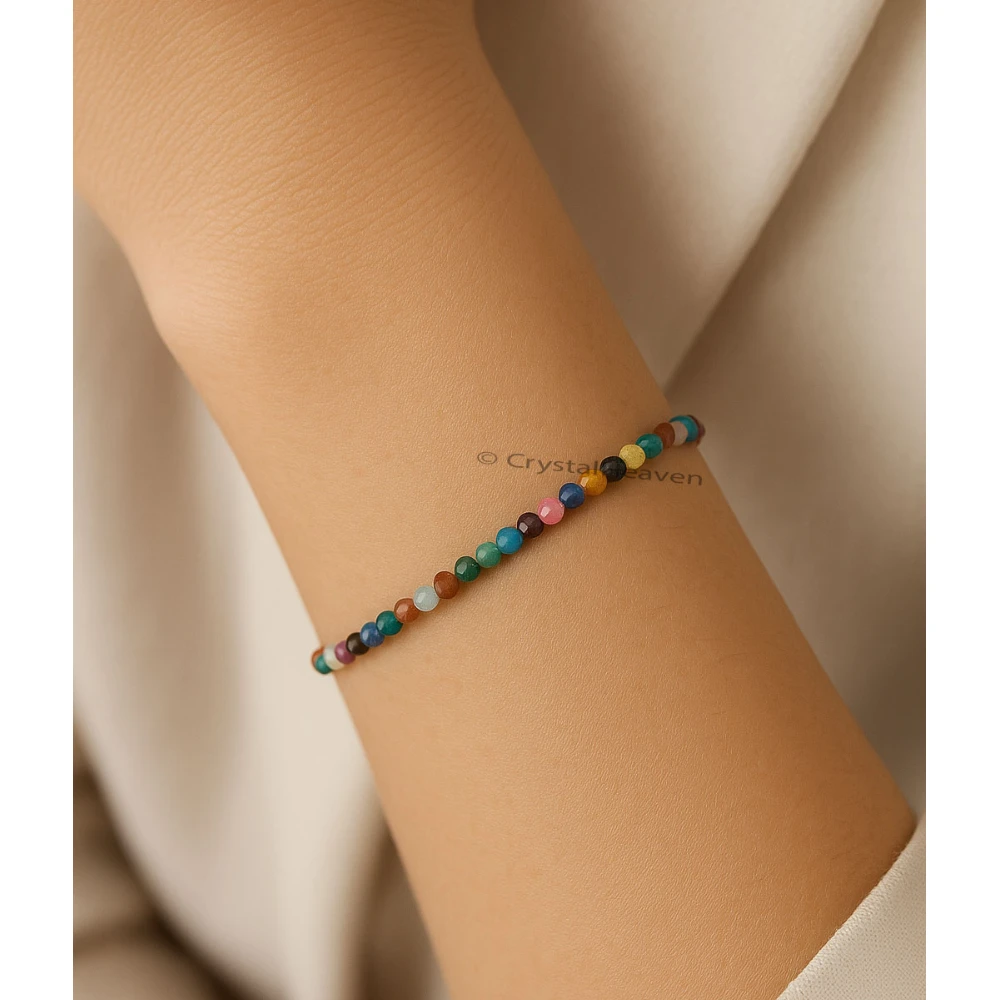 Mix Disco Bracelets - 2mm Faceted Beads (Silver)
