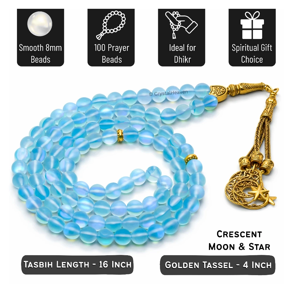 Blue Mermaid Glass Crystal Tasbih (Gold)