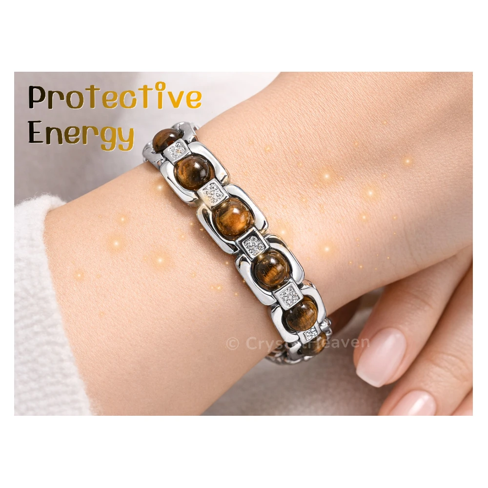 Tiger Eye Bracelet - Premium Silver Chain