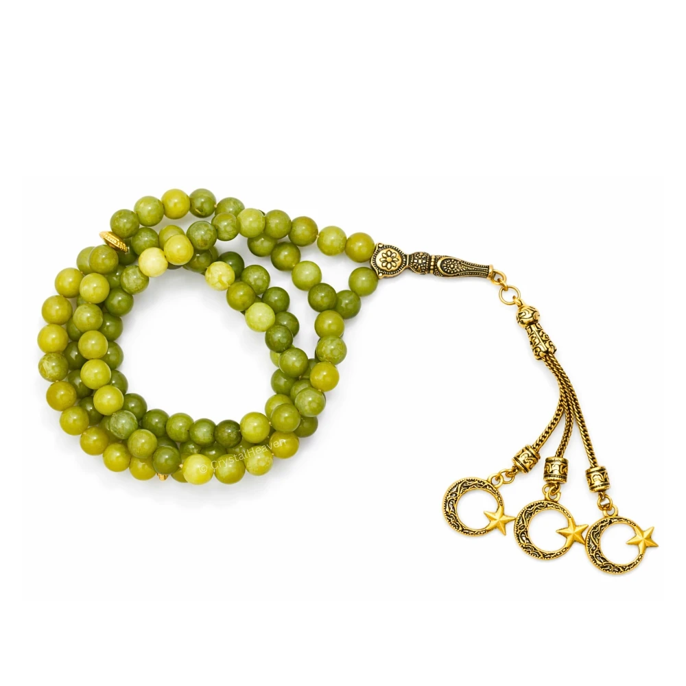 Green Jade Crystal Tasbih (Gold)