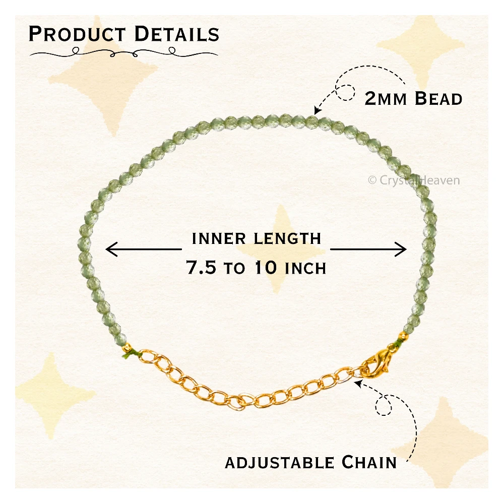 Peridot Bracelets - 2mm Faceted Beads (Gold)