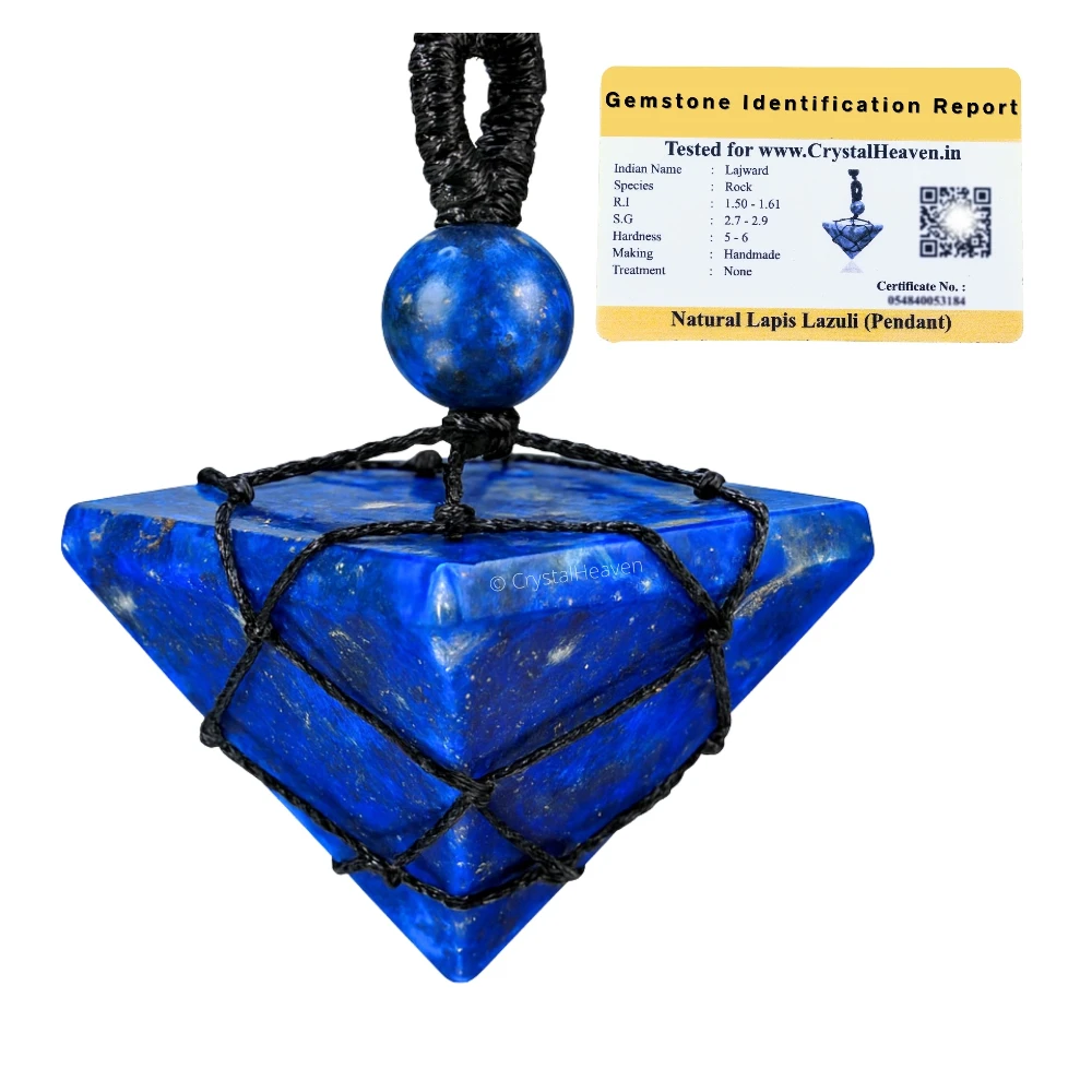 Lapis Lazuli Pyramid Macrame Pendant Necklace