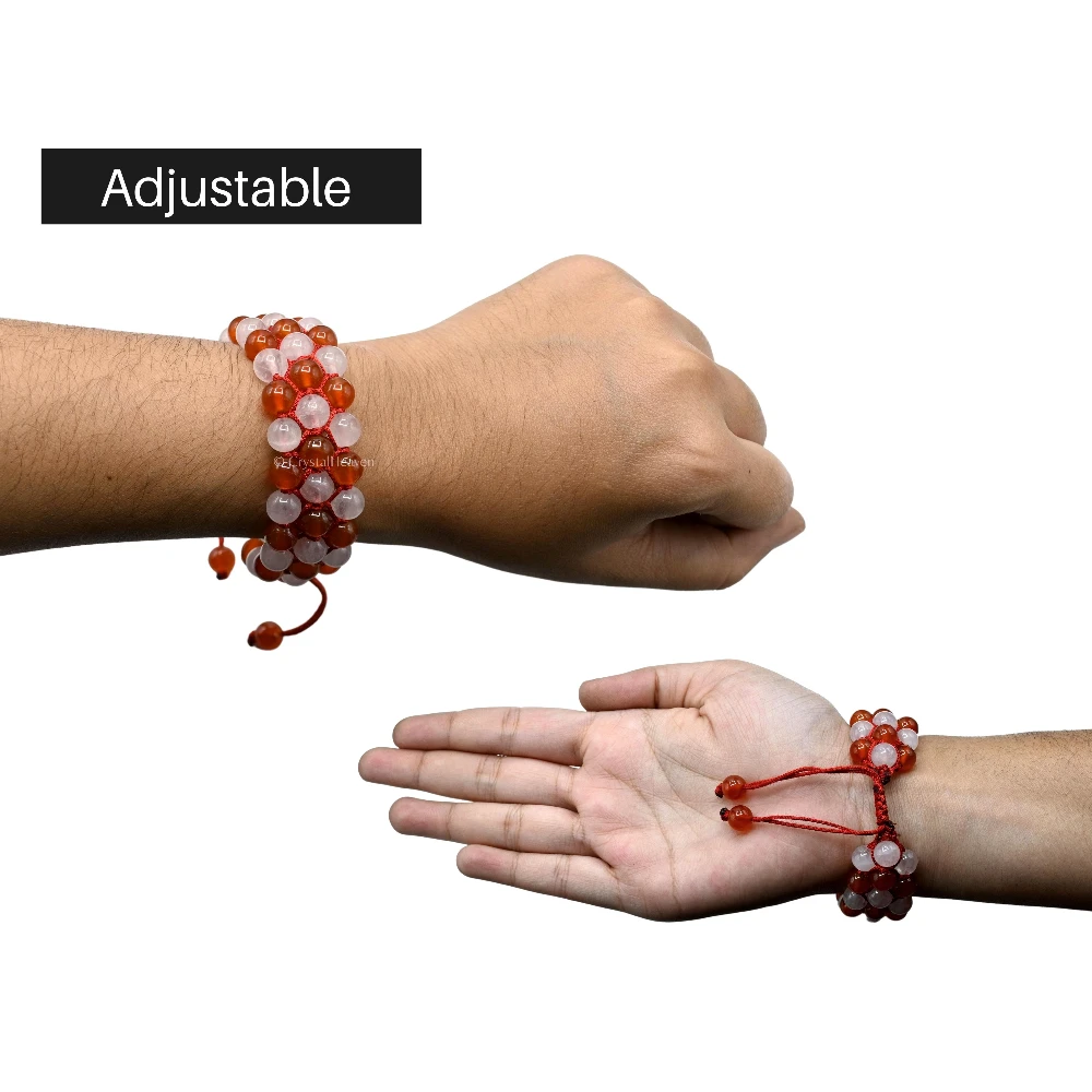 Carnelian Rose Quartz Bracelet - Triple Layer