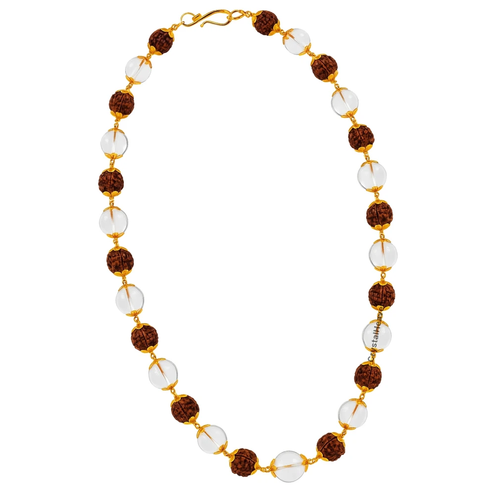 Rudraksha and Sphatik Mala Necklace (Gold Chain)