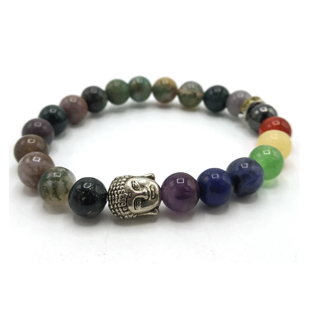 Moss Agate Chakra with Buddha Bracelet (Elastic)