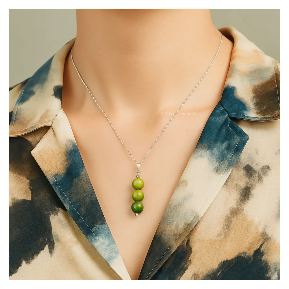 Green Jade Crystal Bead Necklace (Silver)