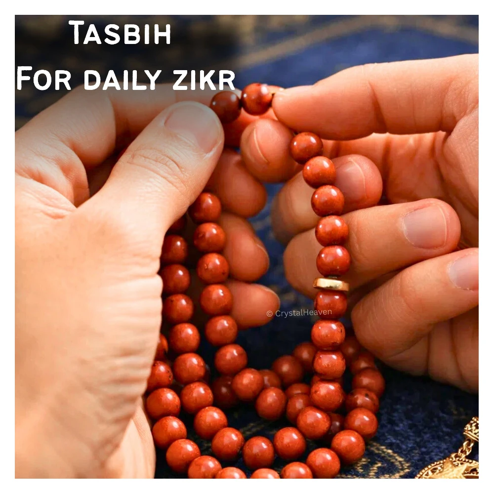 Red Jasper Crystal Tasbih (Gold)
