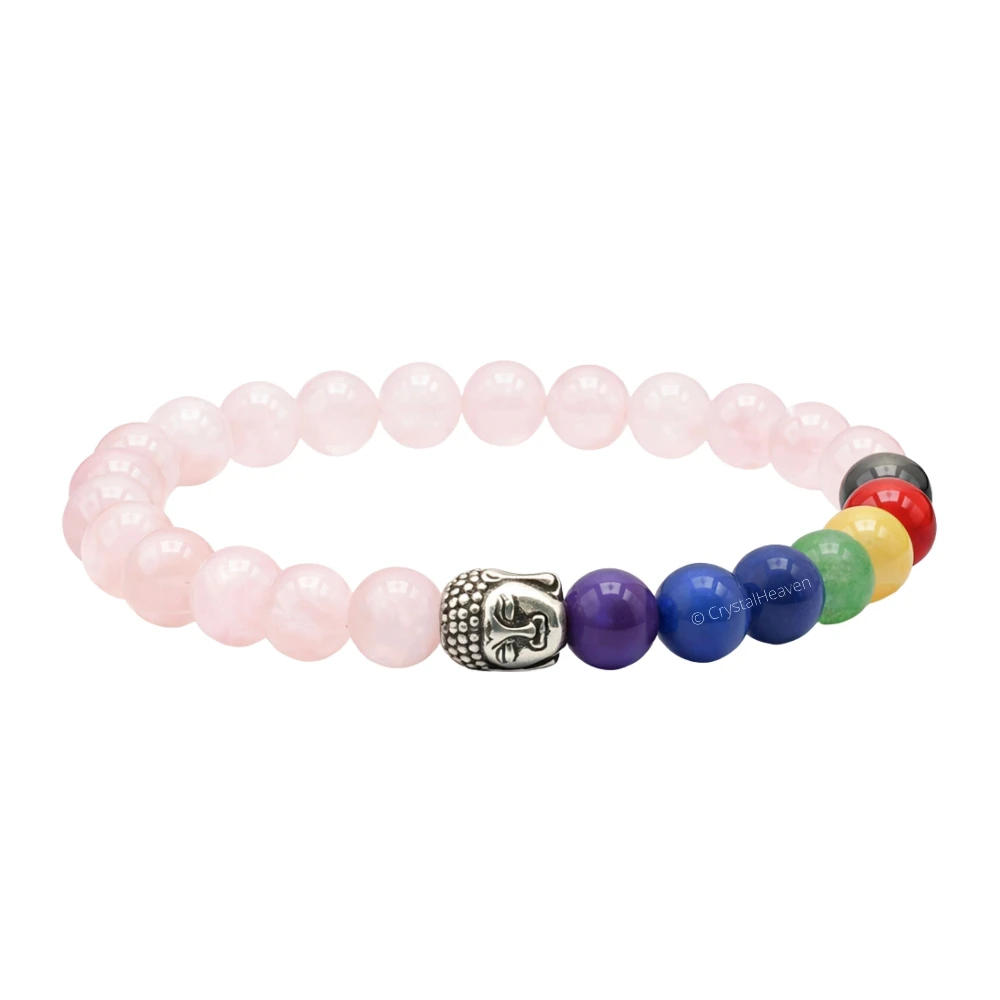 Rose Quartz Chakra With Buddha Bracelet (Elastic)