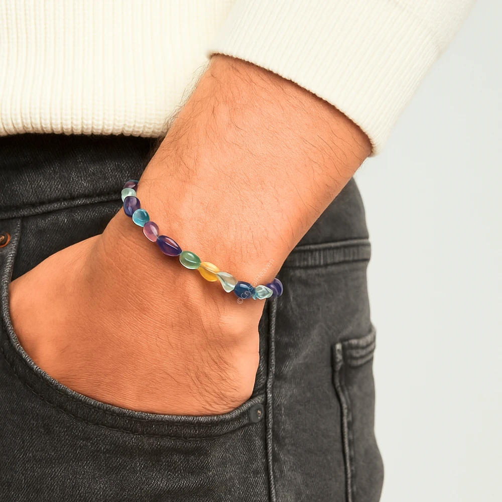 Multi Fluorite Tumbled Bracelet (Elastic)