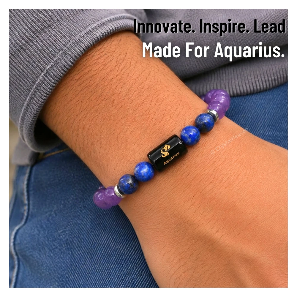 Aquarius Bracelet (कुंभ राशि) - Amethyst & Lapis Lazuli (Only Bracelet)