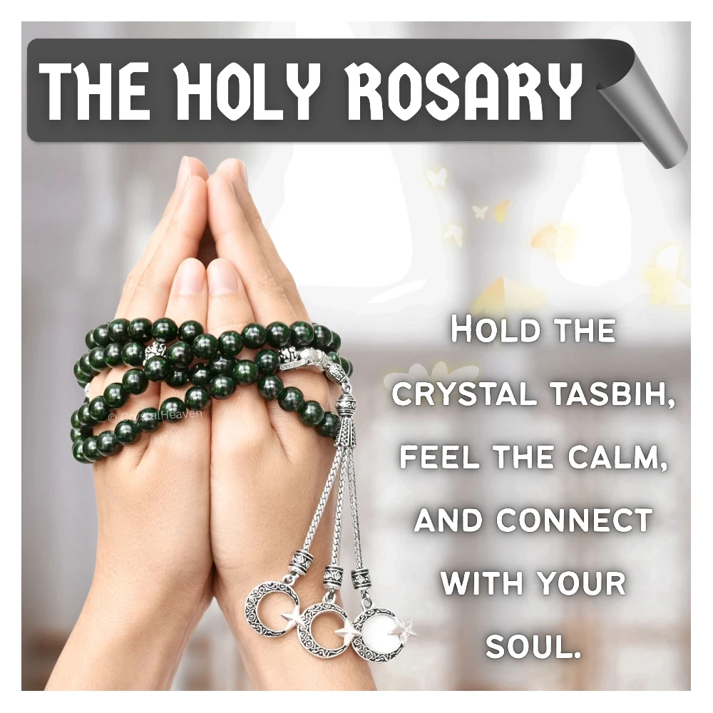 Green Goldstone Crystal Tasbih (Silver)