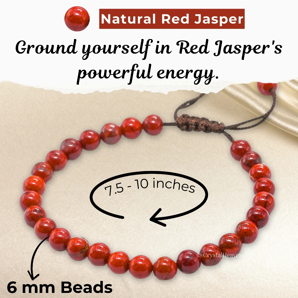 Red Jasper Healing Crystal Bracelets - 6mm Beads (Adjustable)