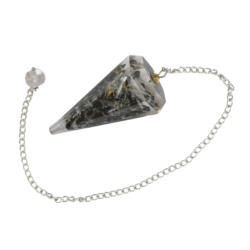 Black Tourmaline Selenite Crystal Orgone Pendulum