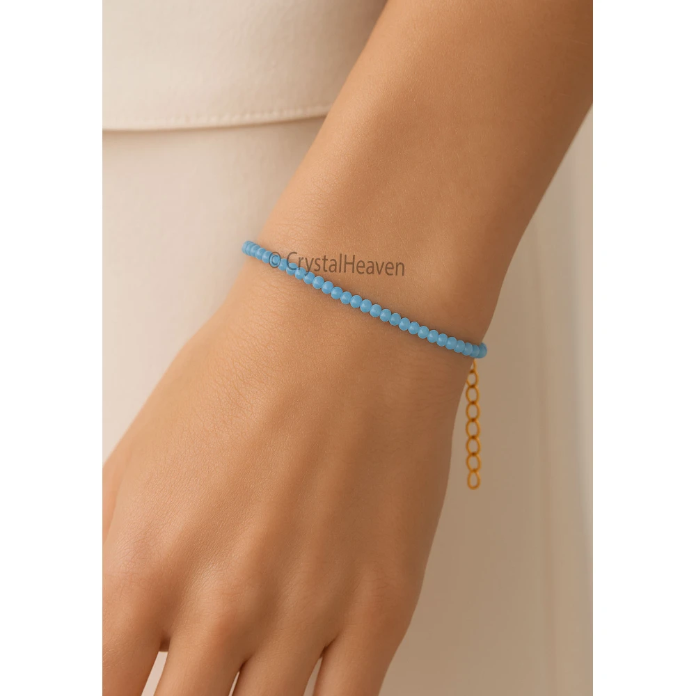 Aqua Chalcedony Bracelets - 2mm Faceted Beads (Gold)