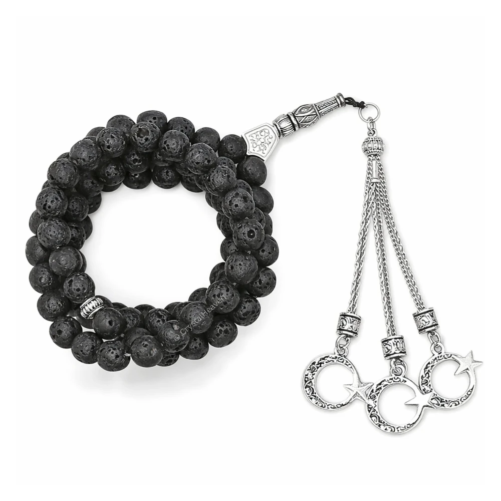 Lava Stone Crystal Tasbih (Silver)