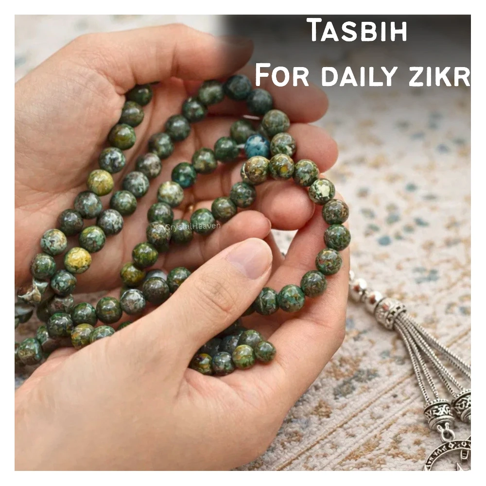 African Turquoise Crystal Tasbih (Silver)