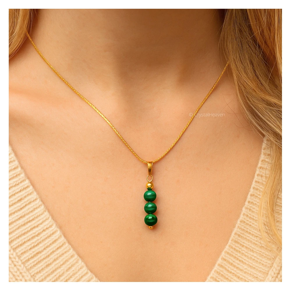 Malachite Crystal Bead Necklace (Gold)