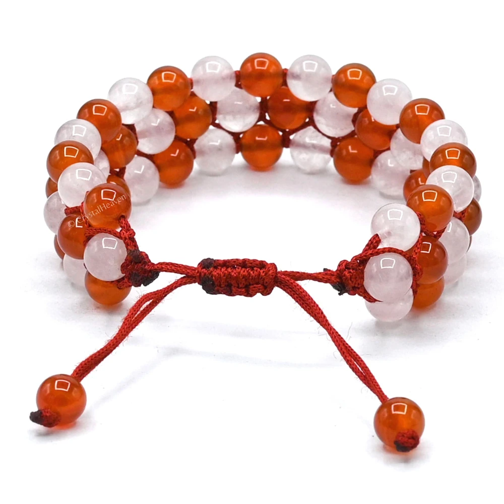 Carnelian Rose Quartz Bracelet - Triple Layer