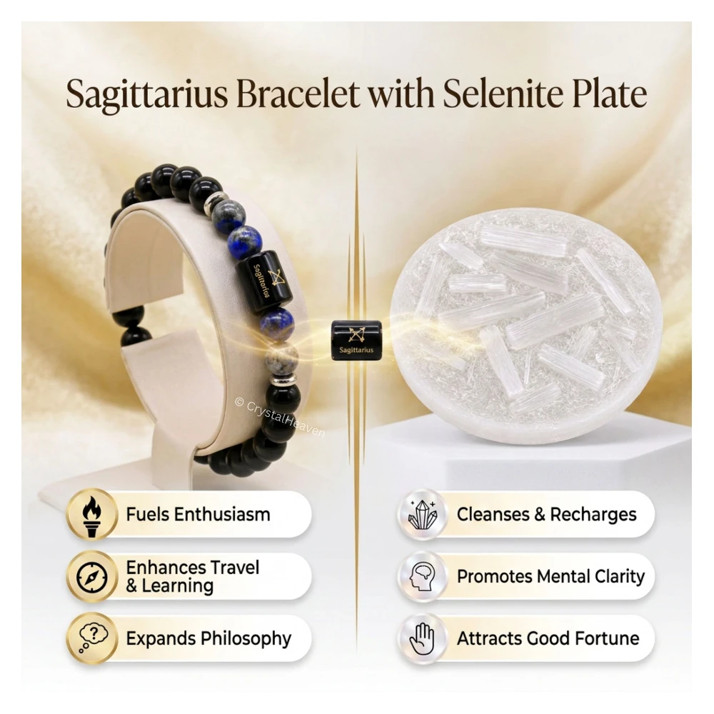 Sagittarius Bracelet (धनु राशि) - Black Obsidian & Lapis Lazuli (With Selenite Plate)
