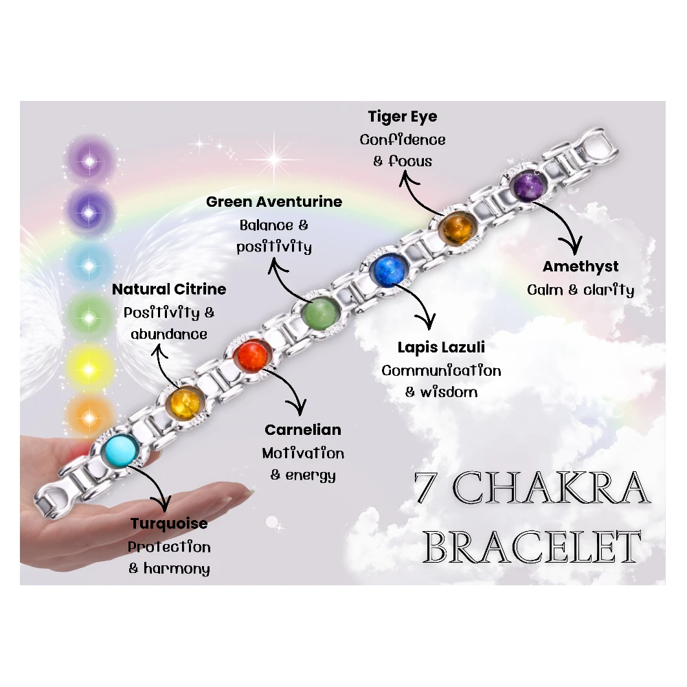 7 Chakra Bracelet - Premium Silver Chain