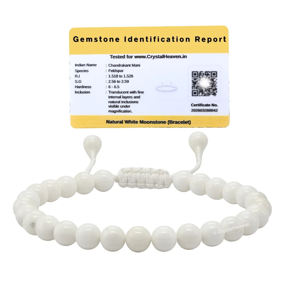 White Moonstone Healing Crystal Bracelets - 6mm Beads (Adjustable)