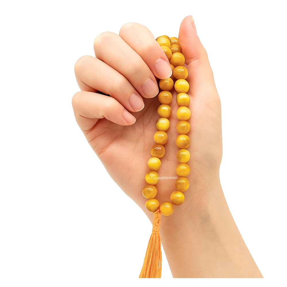 Yellow Cats Eye Japa Mala (Without Knot)