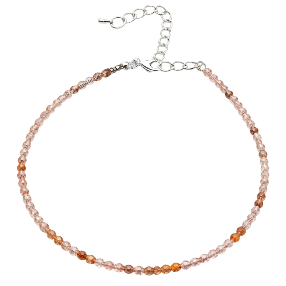 Orange Rutilated Quartz Anklet - 2mm Faceted Beads (Silver)