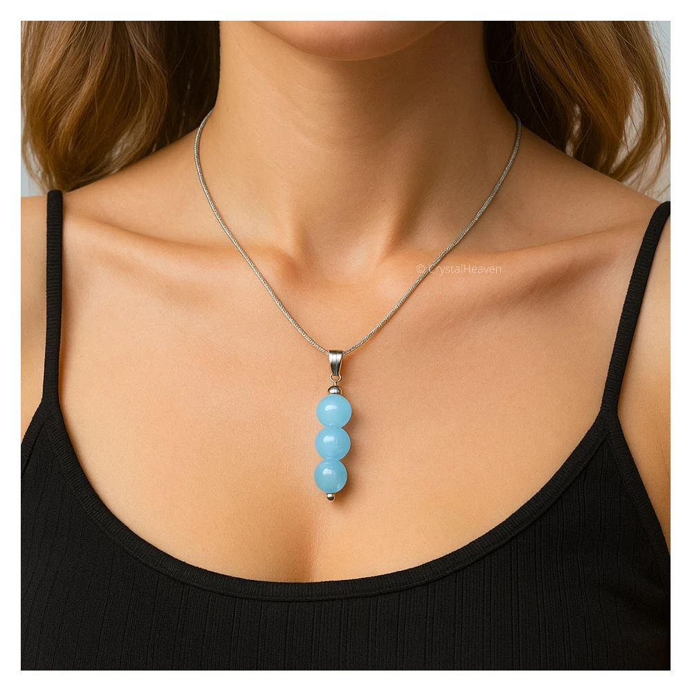 Aquamarine Crystal Bead Necklace (Silver)