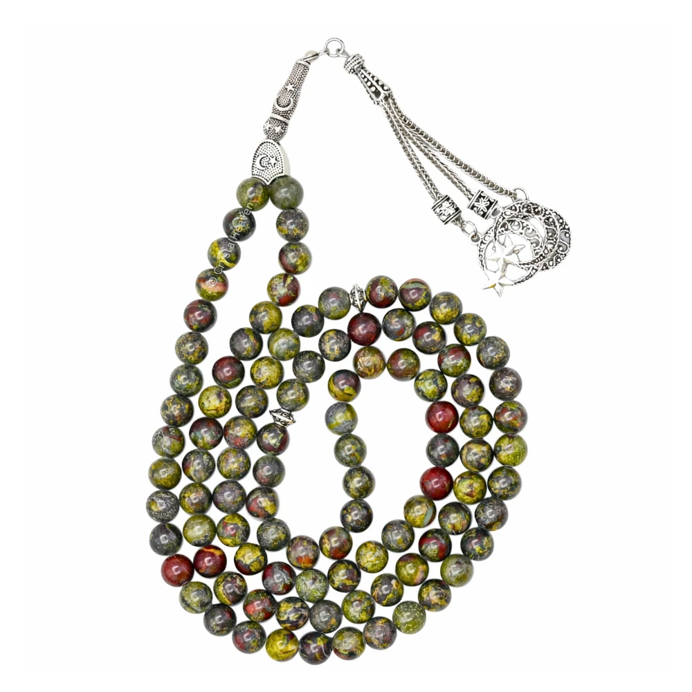 Dragon Bloodstone Crystal Tasbih (Silver)