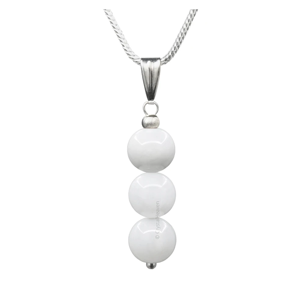White Moonstone Crystal Bead Necklace (Silver)