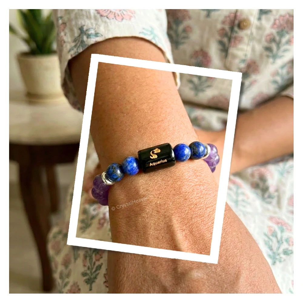 Aquarius Bracelet (कुंभ राशि) - Amethyst & Lapis Lazuli