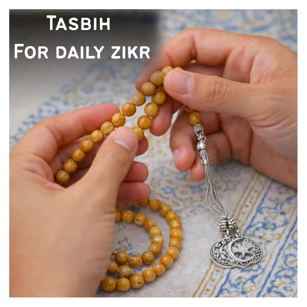 Yellow Jasper Crystal Tasbih (Silver)