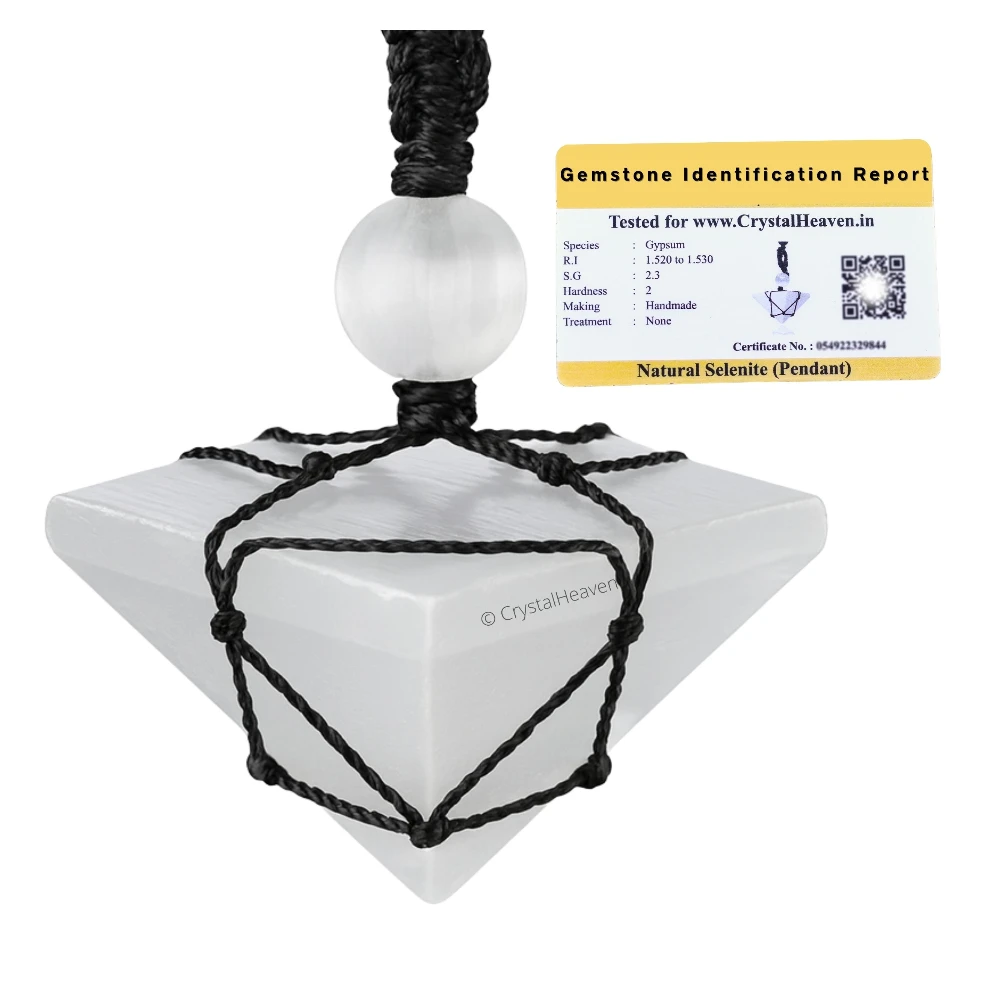 Selenite Pyramid Macrame Pendant Necklace