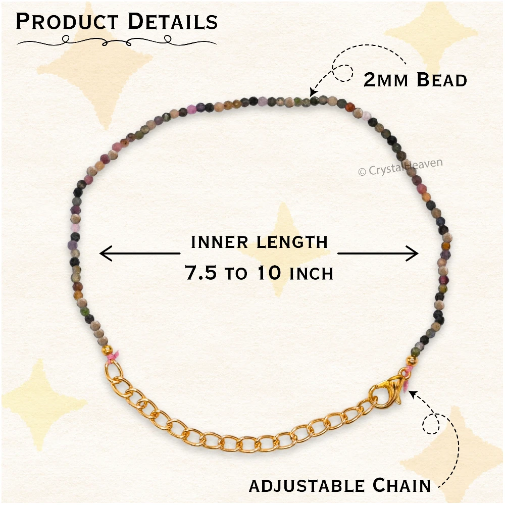 Multi Tourmaline Bracelets - 2mm Faceted Beads (Gold)