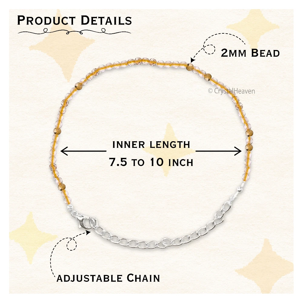 Golden Rutilated Quartz Bracelets - 2mm Faceted Beads (Silver)