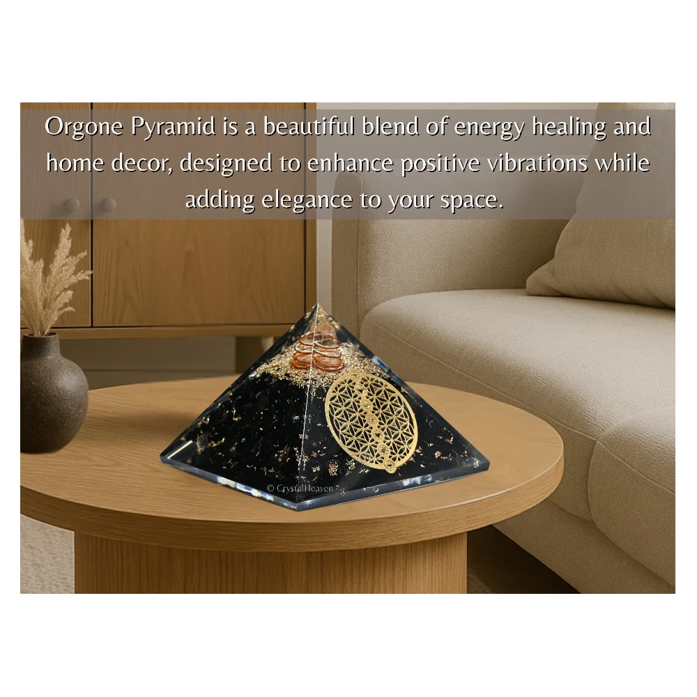 Black Tourmaline Orgone Pyramid (Chakra Flower of life)