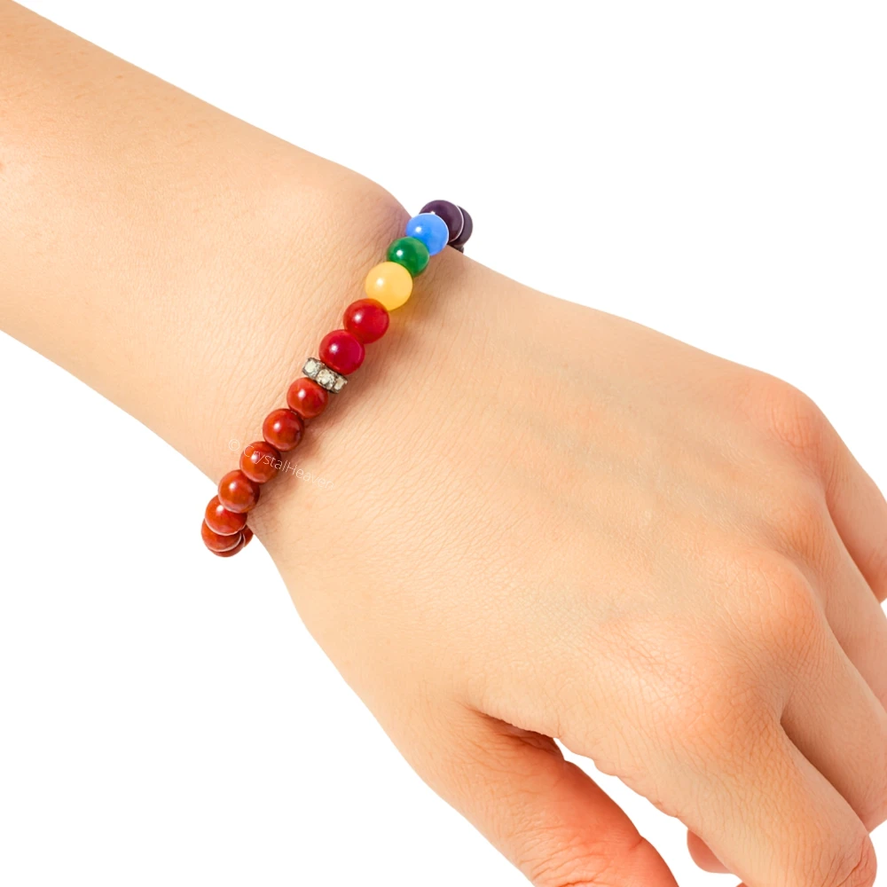 Red Jasper with Chakra Bracelet (Elastic)