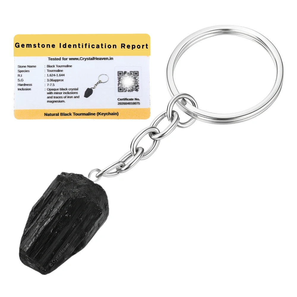 Black Tourmaline Crystal Keychain (Raw)