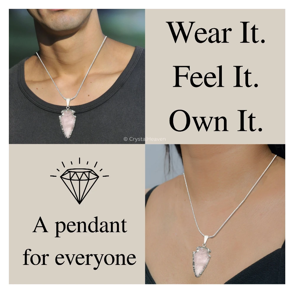 Rose Quartz Arrow Head Pendant - Silver Plated