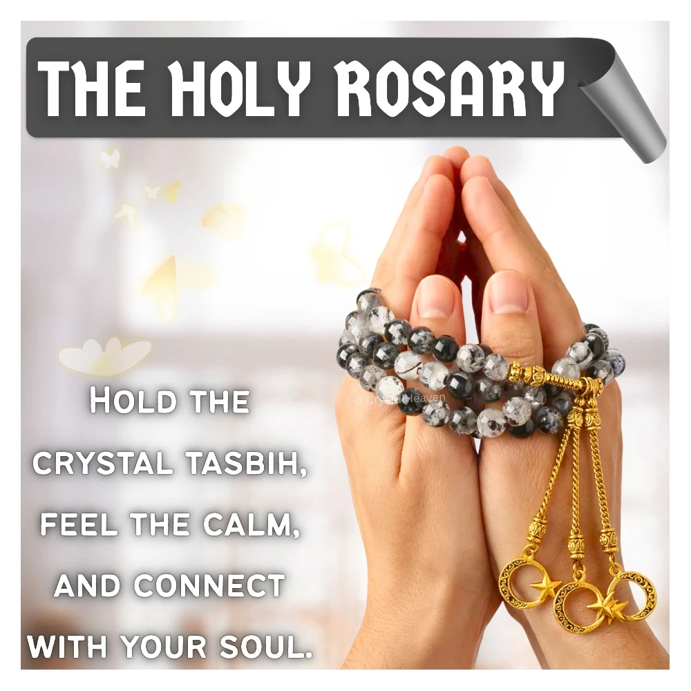 Black Rutilated Quartz Crystal Tasbih (Gold)