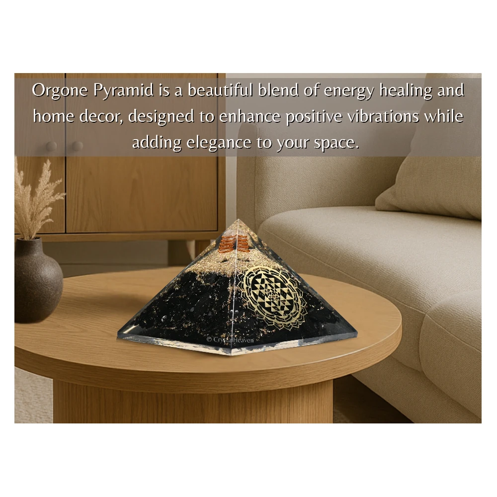 Black Tourmaline Orgone Pyramid (Round shriyantra -2)